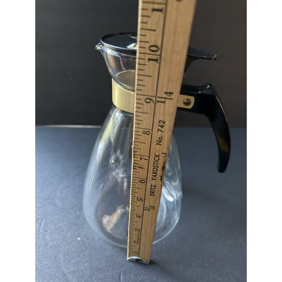 Vintage Coffee Tea Clear Glass Carafe Pot Gold Diamond Star Pattern MCM Atomic - Picture 7 of 9